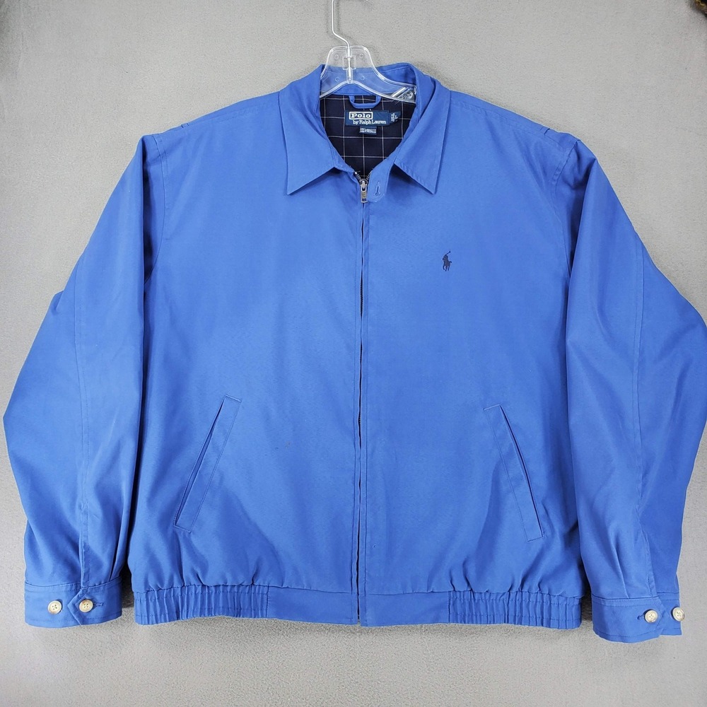 Polo Ralph Lauren Harrington Jacket Mens L Blue Full Zip Plaid Lined Windbreaker
